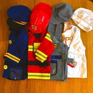 Melissa & Doug dress Up Set Police Officer, Firefighter, Train Conductor, Chef